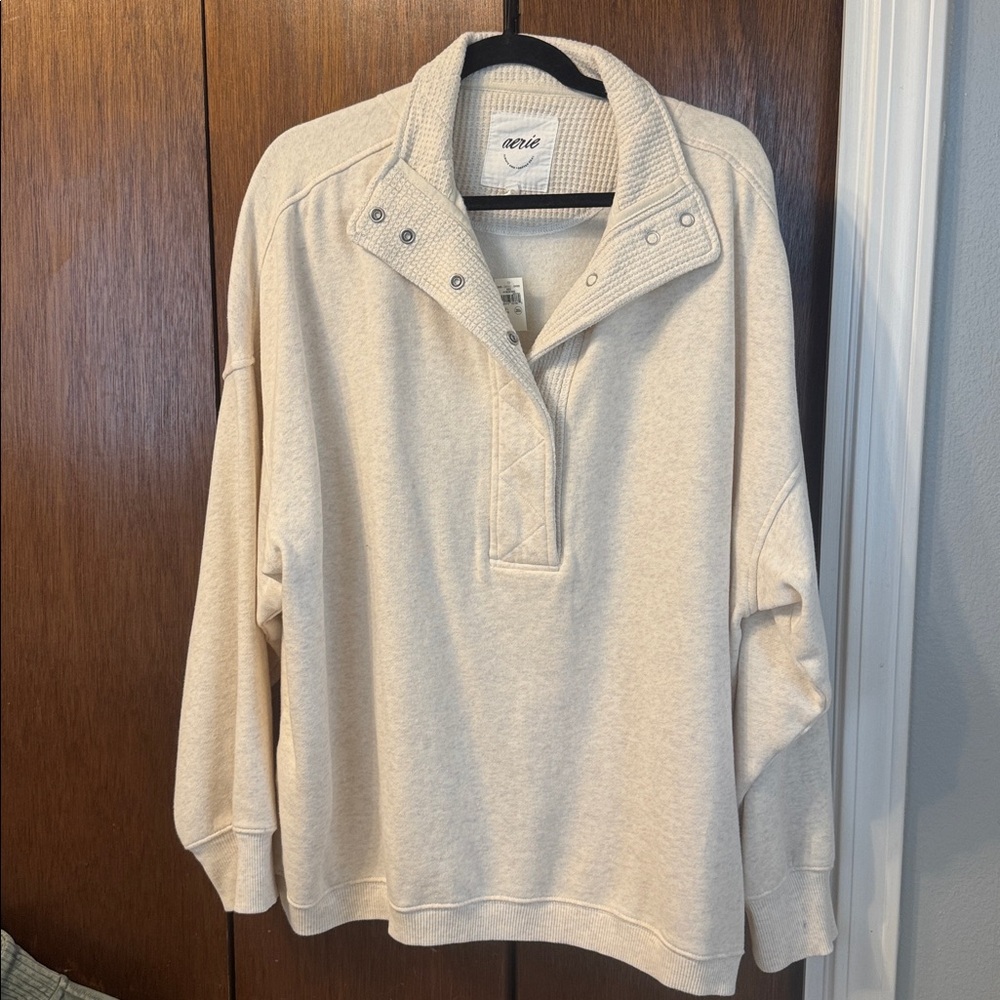 Aerie Off-White Snap Pullover, NWT, Size L